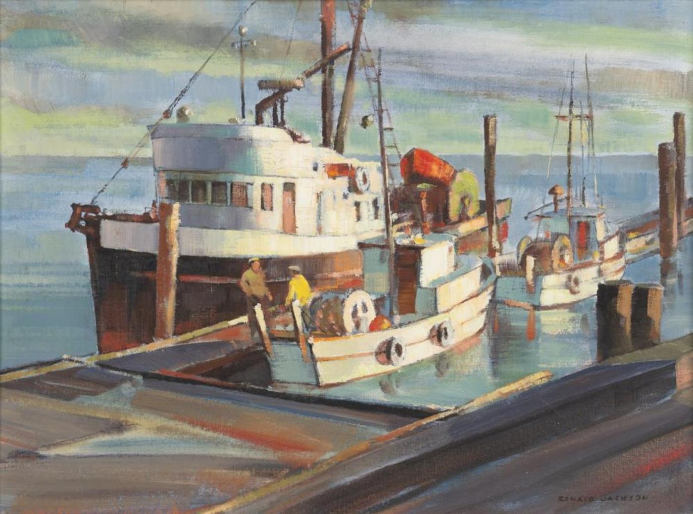 Ronald Threlkeid Jackson (1902-1992) - Fishing Boats at the Dock
