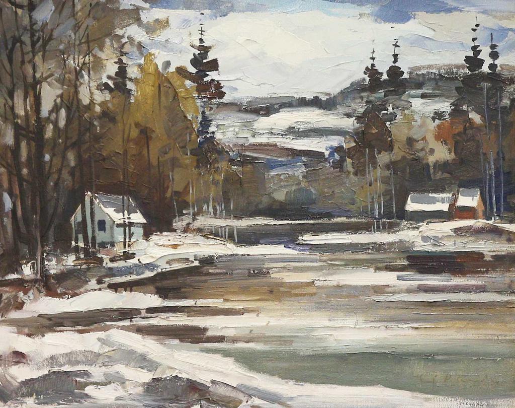 Geza (Gordon) Marich (1913-1985) - Winter Scene, House Along a River
