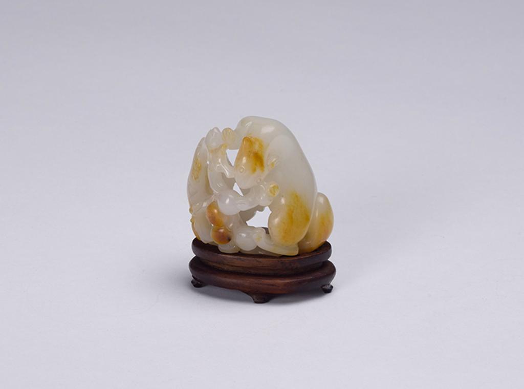 Chinese Art - Chinese Mottled White Jade Squirrel and Grape Group, 18th/19th Century
