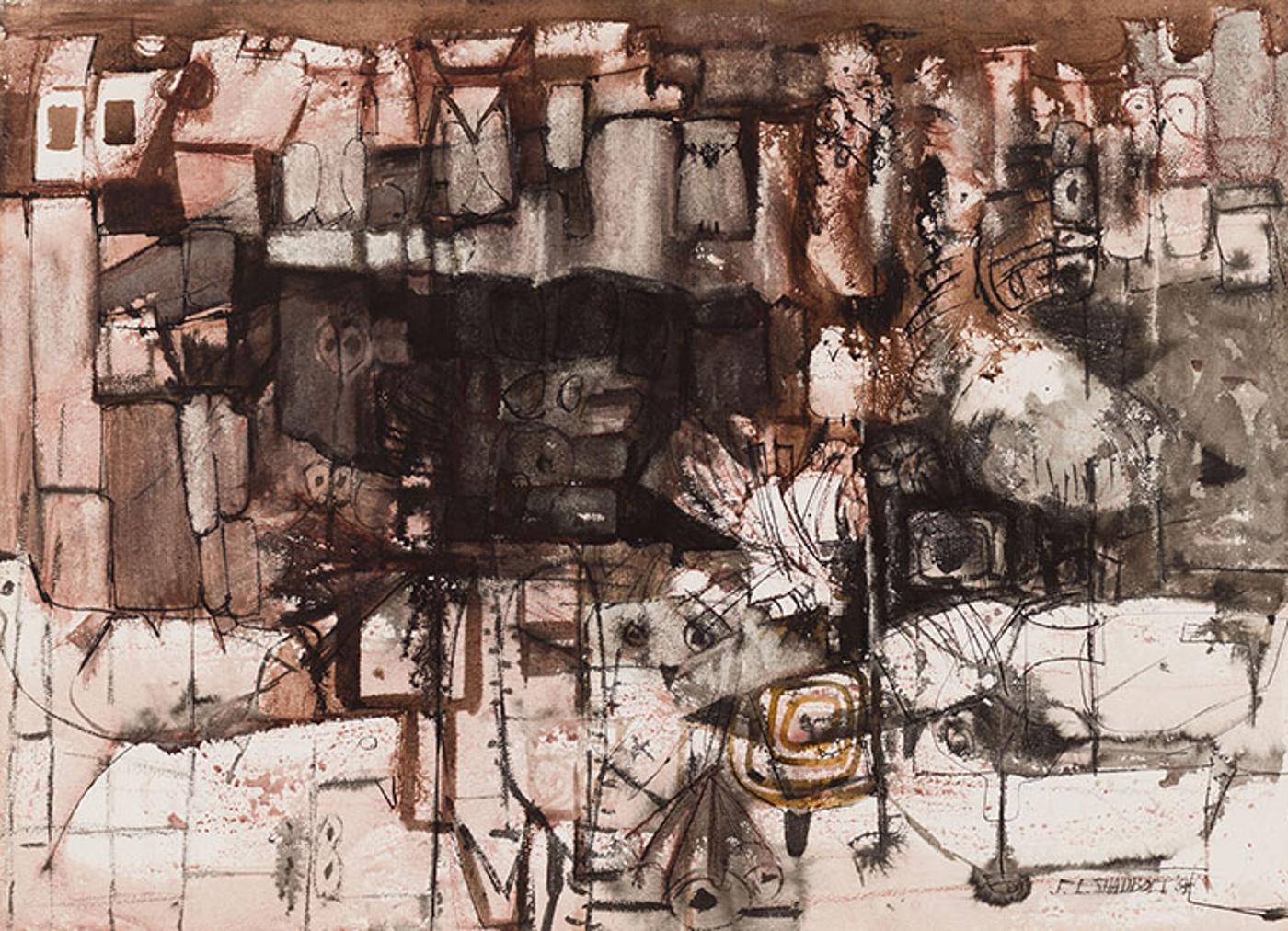 Jack Leaonard Shadbolt (1909-1998) - A Rock Façade with Cave