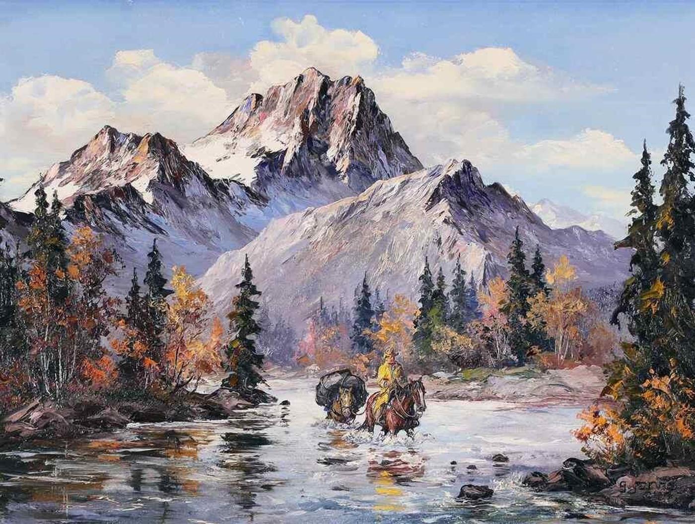 Georgia Jarvis (1944-1990) - Riding The Misty Range - Kananaskis Country; 1987