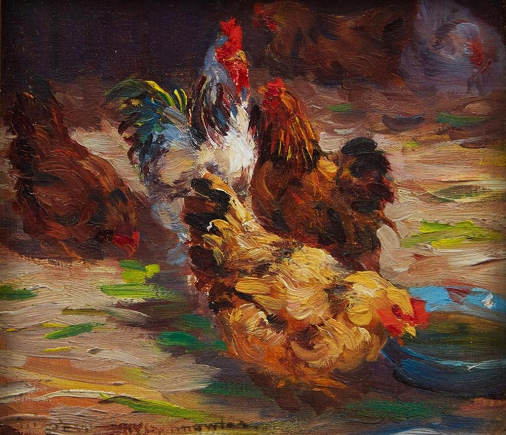 Elizabeth Annie Mcgilllivray Knowles (1866-1928) - Rooster with Three Hens; Rooster with Two Hens Feeding