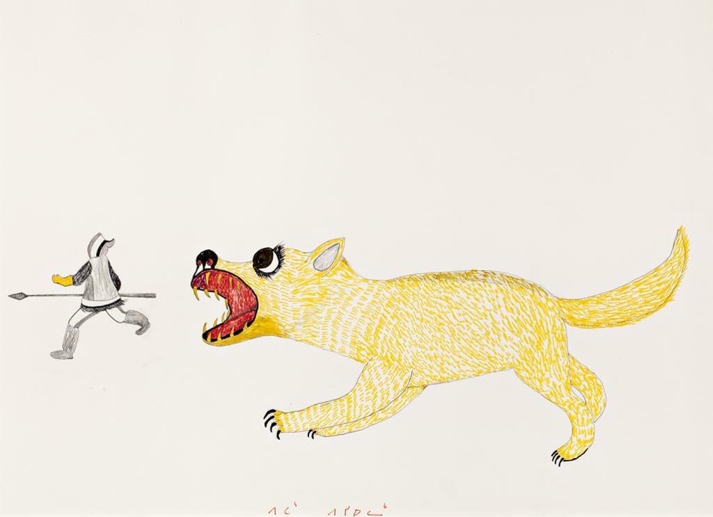 Peter Pitseolak (1902-1973) - Demon Chasing Hunter, c. 1970-72, graphite and felt pen drawing