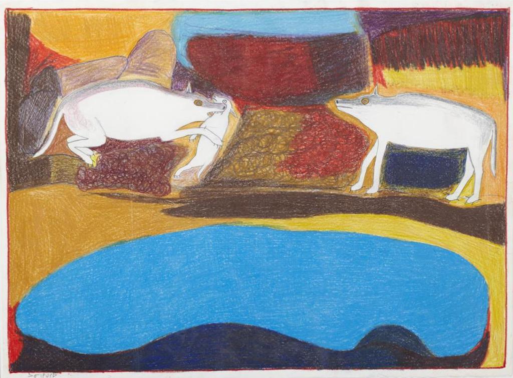 Janet Kigusiuq (1926-2005) - Untitled (Wolf With Prey)