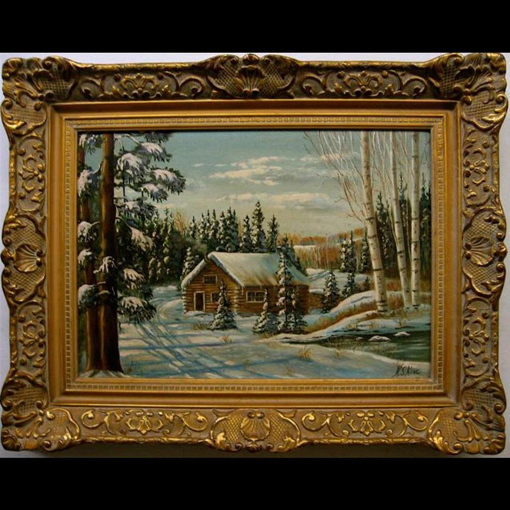Harold S. King (1904-1949) - Winter Scene With Log Cabin