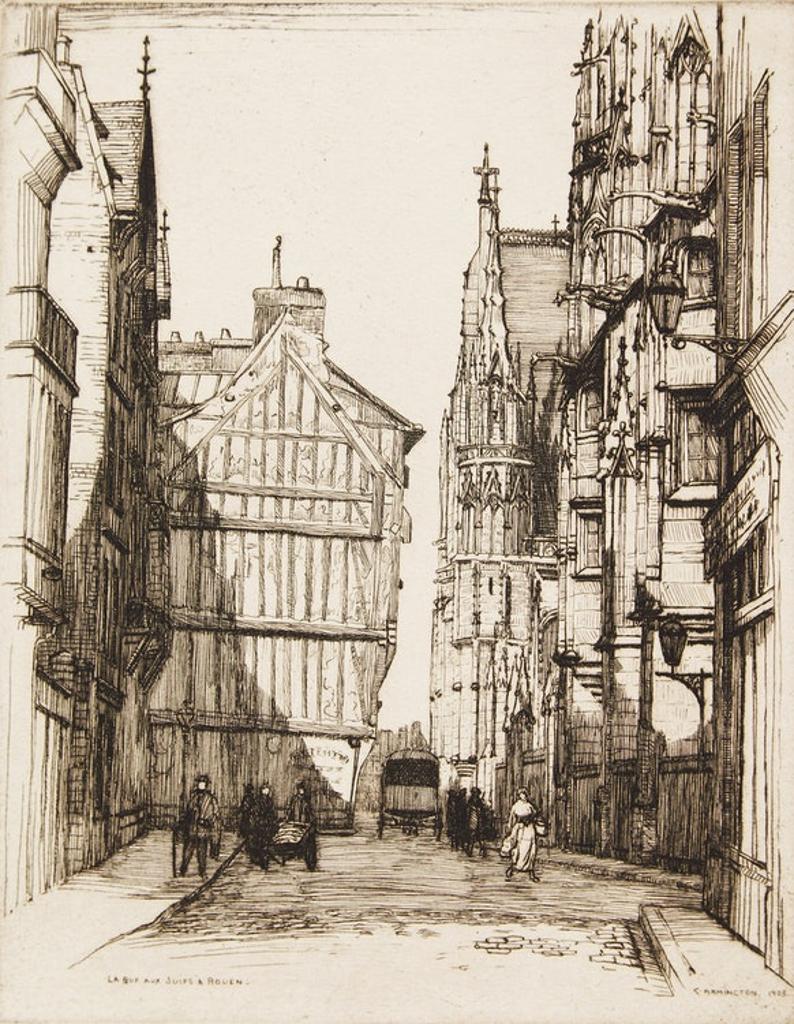 Caroline Helena Armington (1875-1939) - La Rue aux Juifs a Rouen; L'Ecole de Driot a' Paris; La Rue Saint Yves a Chartres; Port et Logis du Roi, Mont Saint-Michel