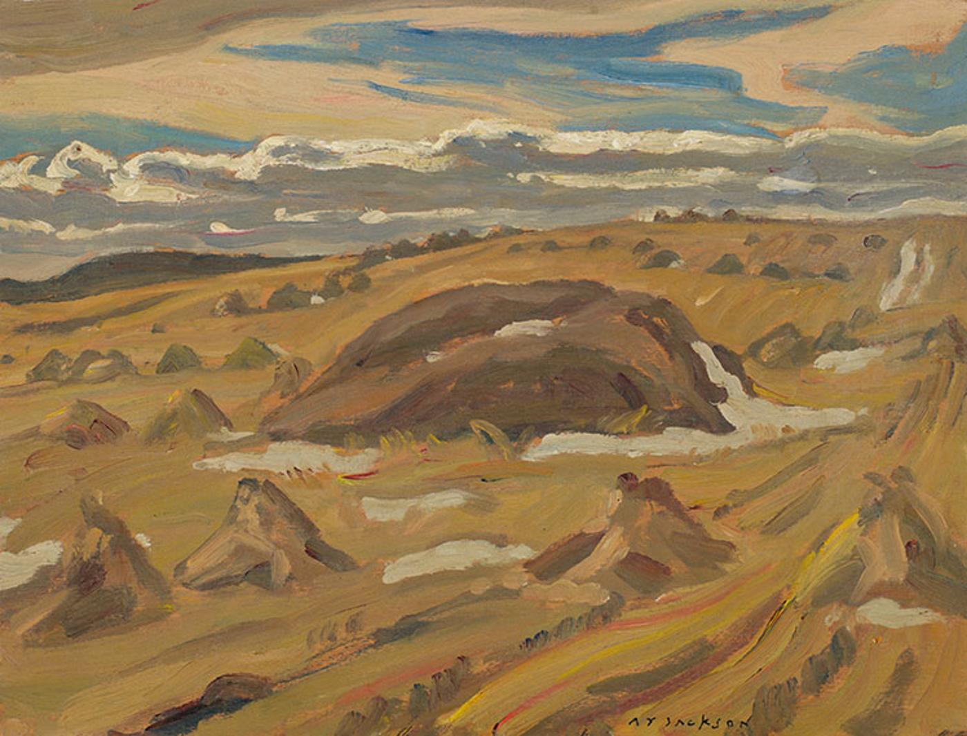 Alexander Young (A. Y.) Jackson (1882-1974) - Old Hay Stacks and Oat Sheaves, Alberta