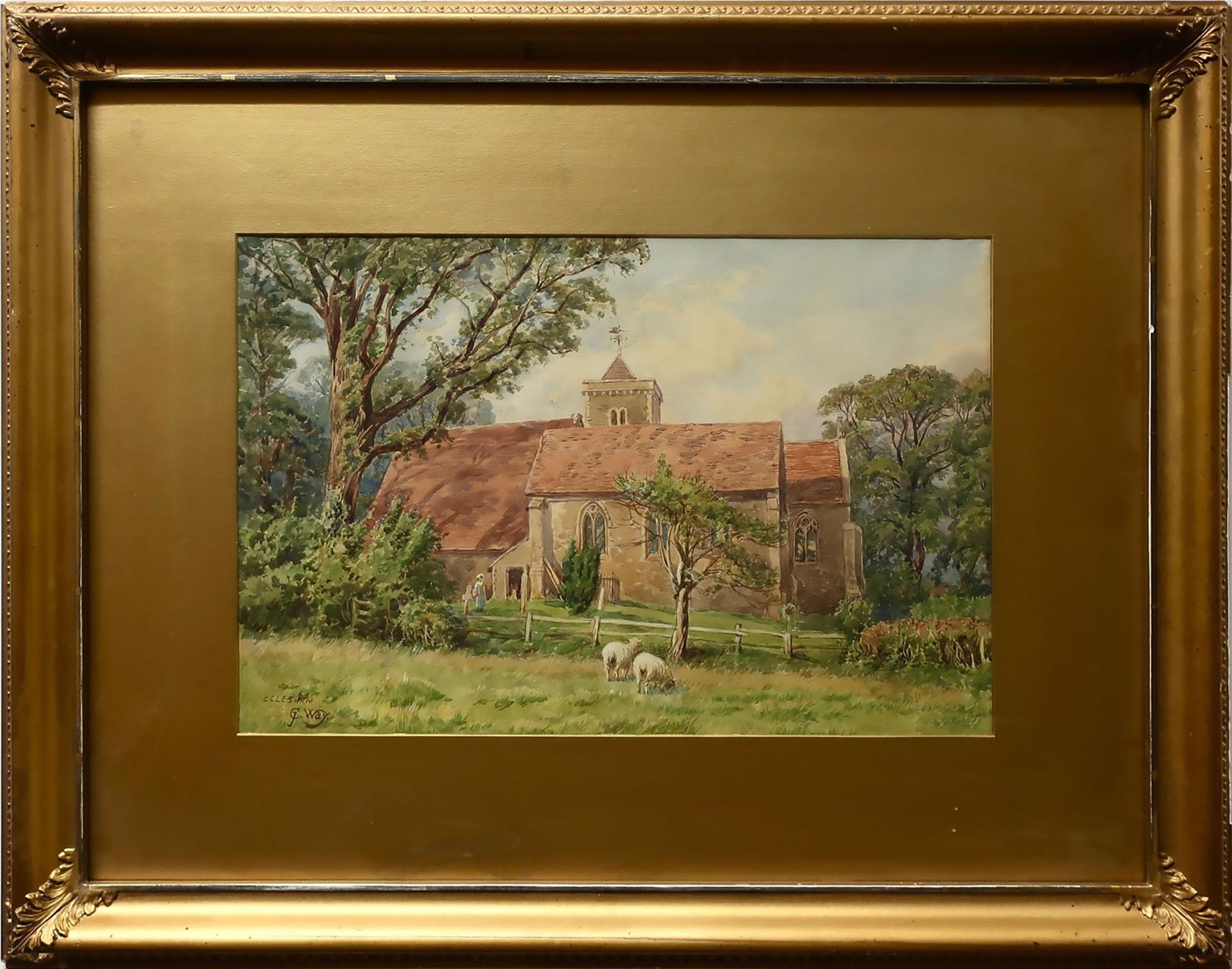 Charles Jones (C. J.) Way (1834-1919) - Figures And Grazing Sheep Outside Of A Church