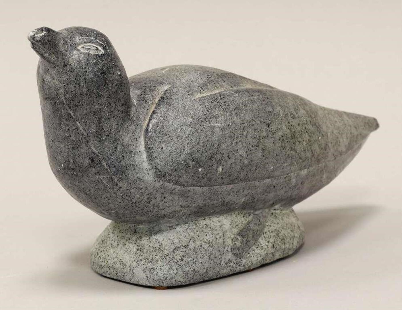 Shoonye Pitseolak (1960) - Grey stone carving of a Ptarmigan