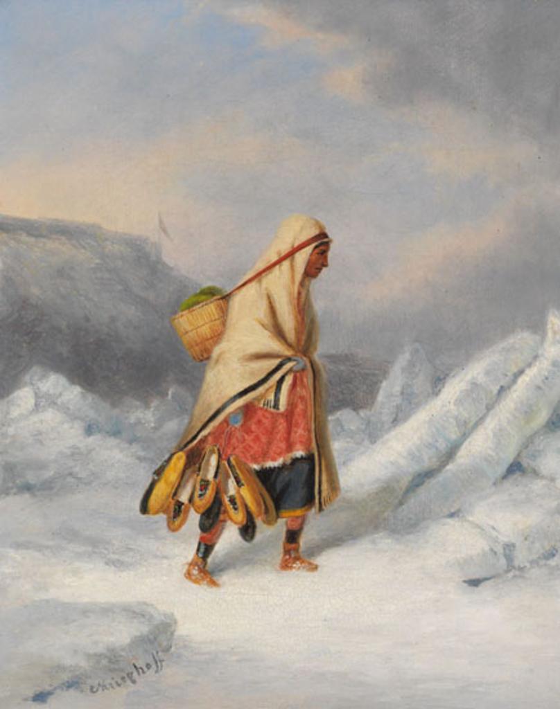 Cornelius David Krieghoff (1815-1872) - Indian Squaw Moccasin Seller Crossing the St. Lawrence River at Quebec