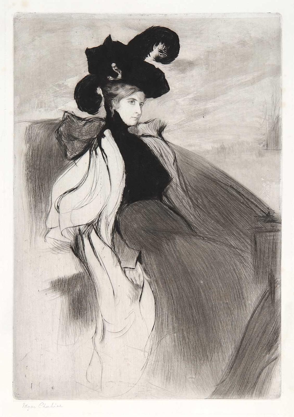 Edgar Chahine (1874-1947) - Untitled - Lady with Black Hat