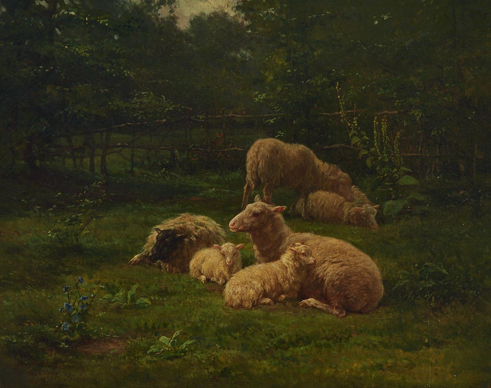 Juliette Peyrol Bonheur (1830-1891) - Lambs Resting In A Feild