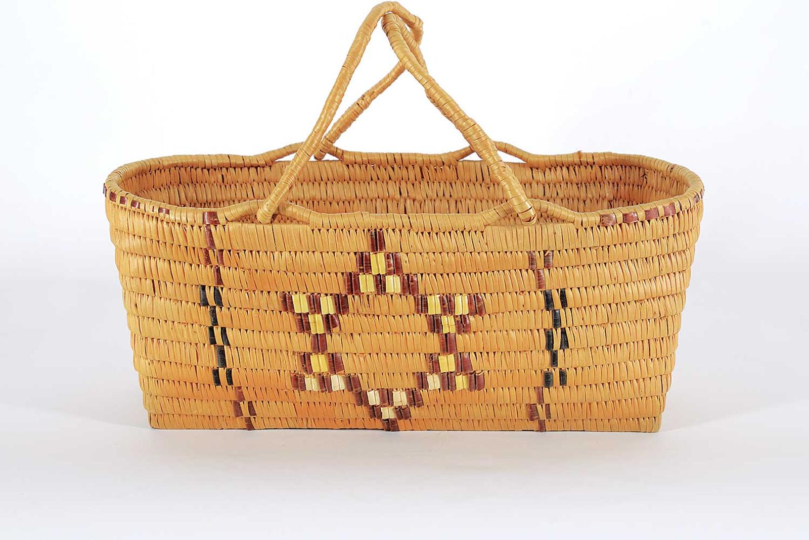 Northwest Coast First Nations School - Oval Basket with Handles and Star Patterns