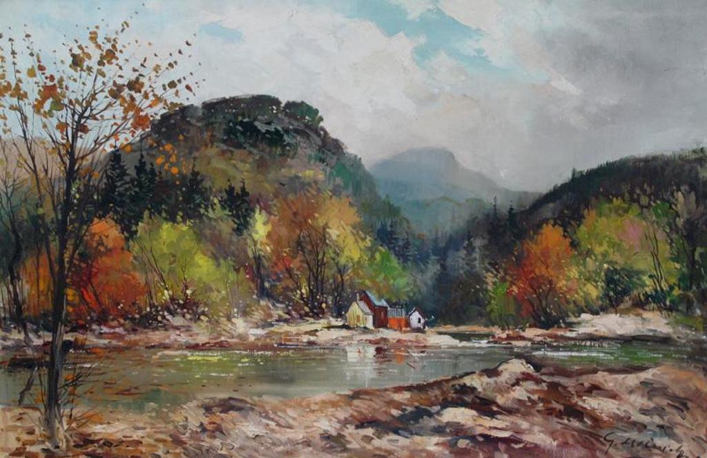 Geza (Gordon) Marich (1913-1985) - Autumn Scene With Mountains And Cabin