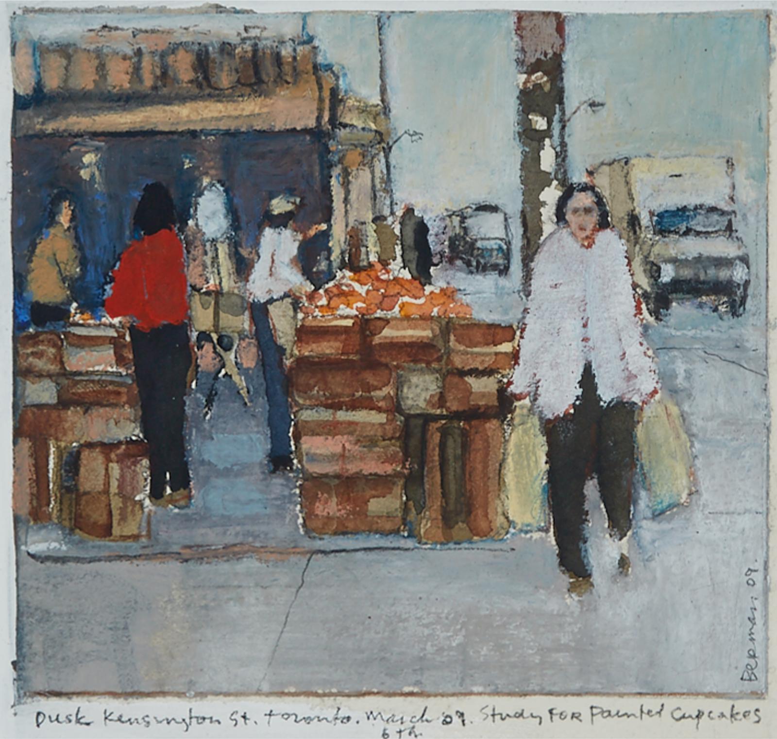 Rachel Berman (1947-2014) - Dusk Kensington St. Toronto, March 6th, '09, Study For Painted Cupcakes