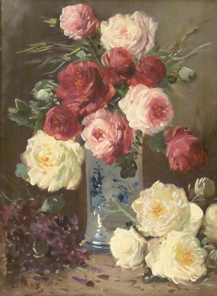 Continental School - Still life with white and pink roses