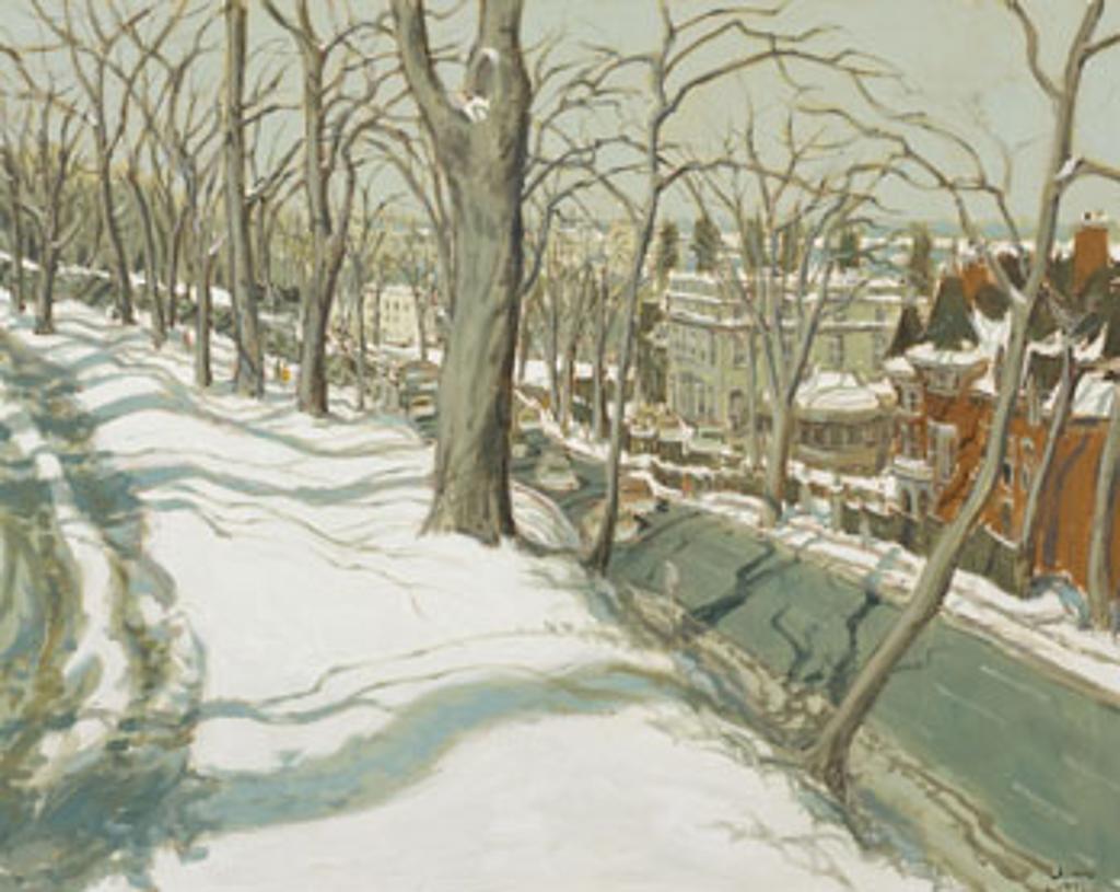 John Geoffrey Caruthers Little (1928-1984) - Le coin de Pine et Peel en hiver, Montréal