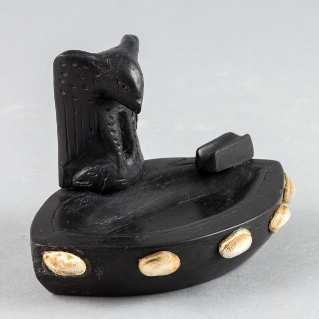 Moses Ingram - a carved argillite ashtray decorated with an image of Eagle