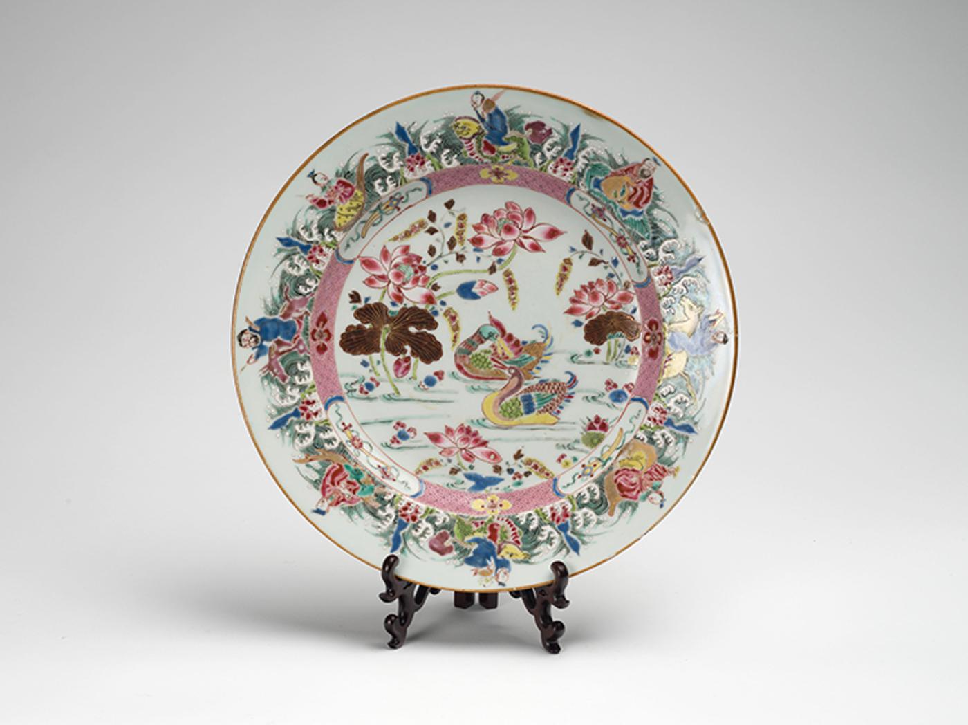 Chinese Art - An Unusual Chinese Export Famille Rose 'Mandarin Ducks' Dish, Yongzheng Period (1723-1735)