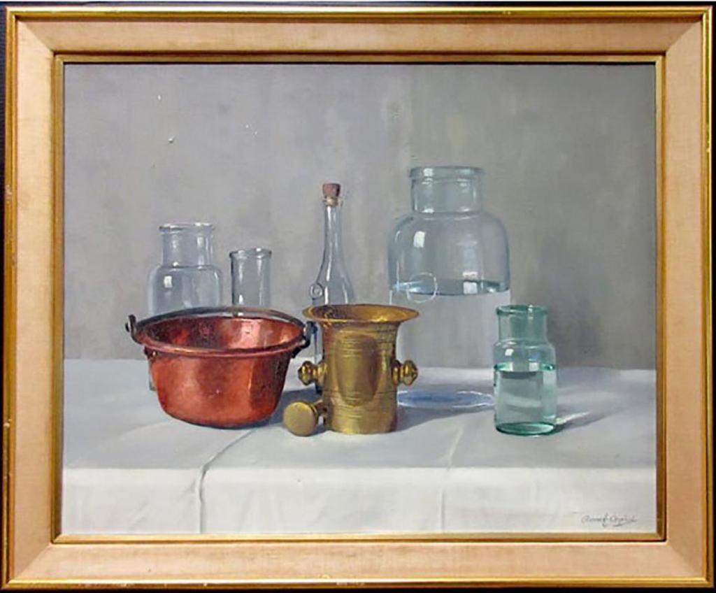 Arpad Romek (1883-1960) - Still Life With Bottles, Brass And Copper