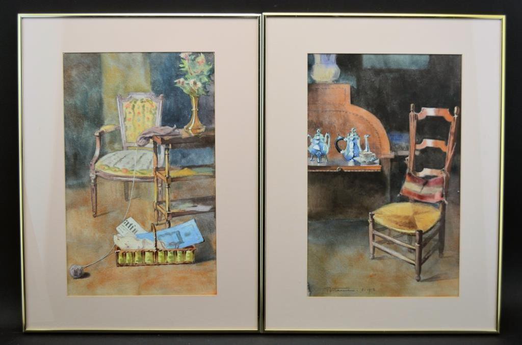 Pierre de France (1914) - Set of three interiors,watercolours