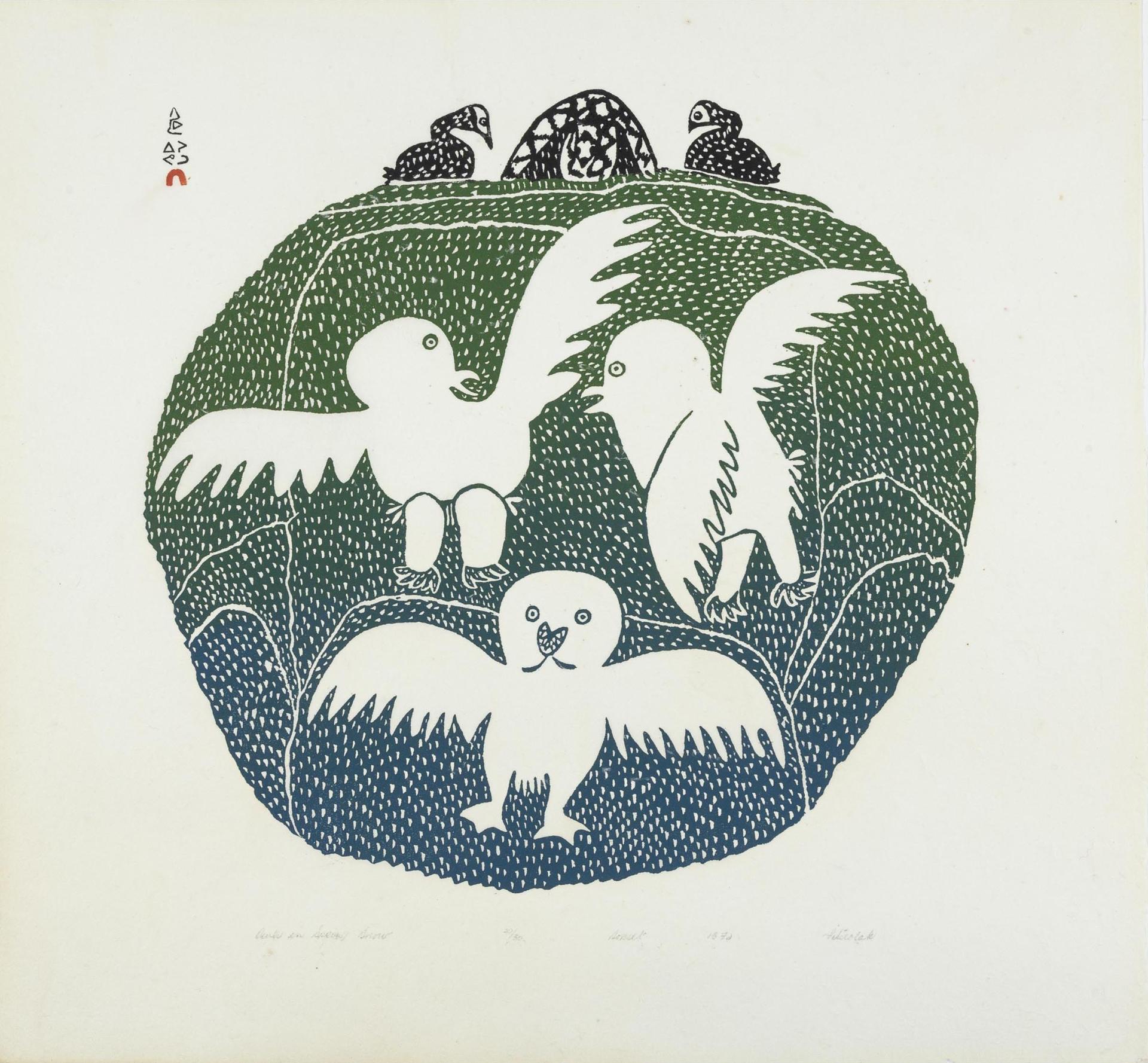 Pitseolak Ashoona (1904-1983) - Owls In Spring Snow, 1972