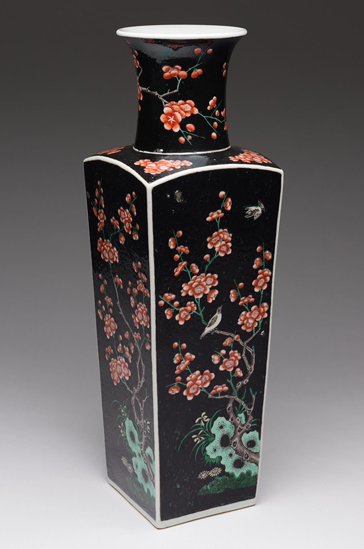 Chinese Art - A Large Chinese Famille Noire Faceted 'Fauna and Prunus' Vase, 19th Century