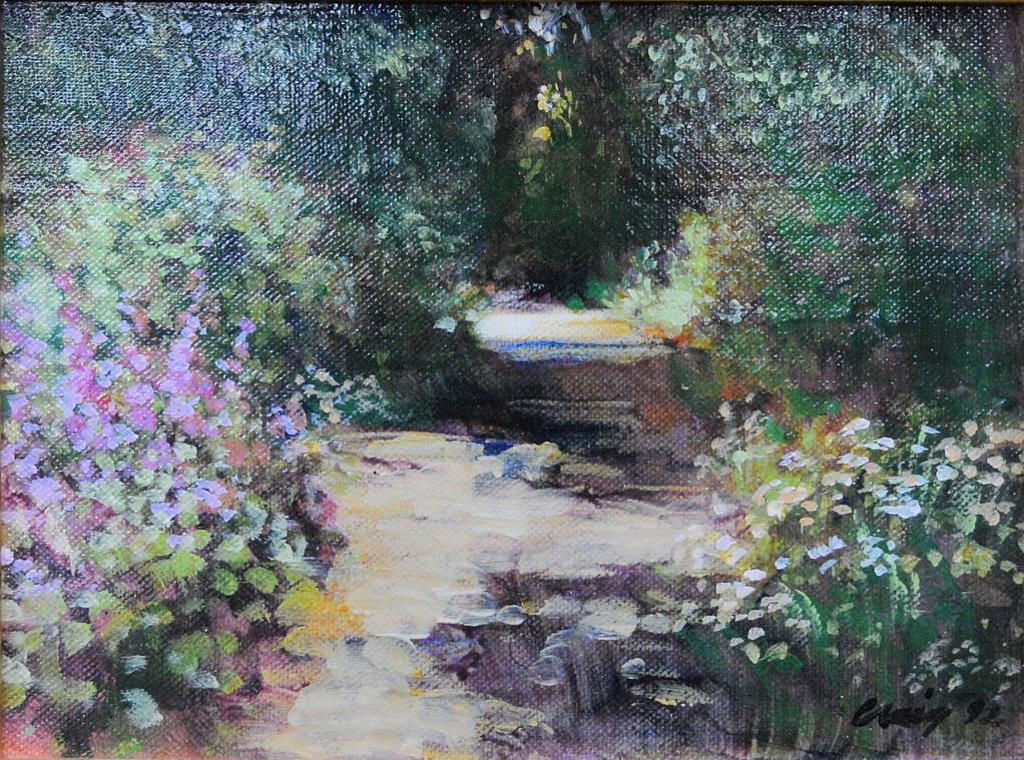 Philip Craig (1951) - Sunlit Path With Summer Flowers