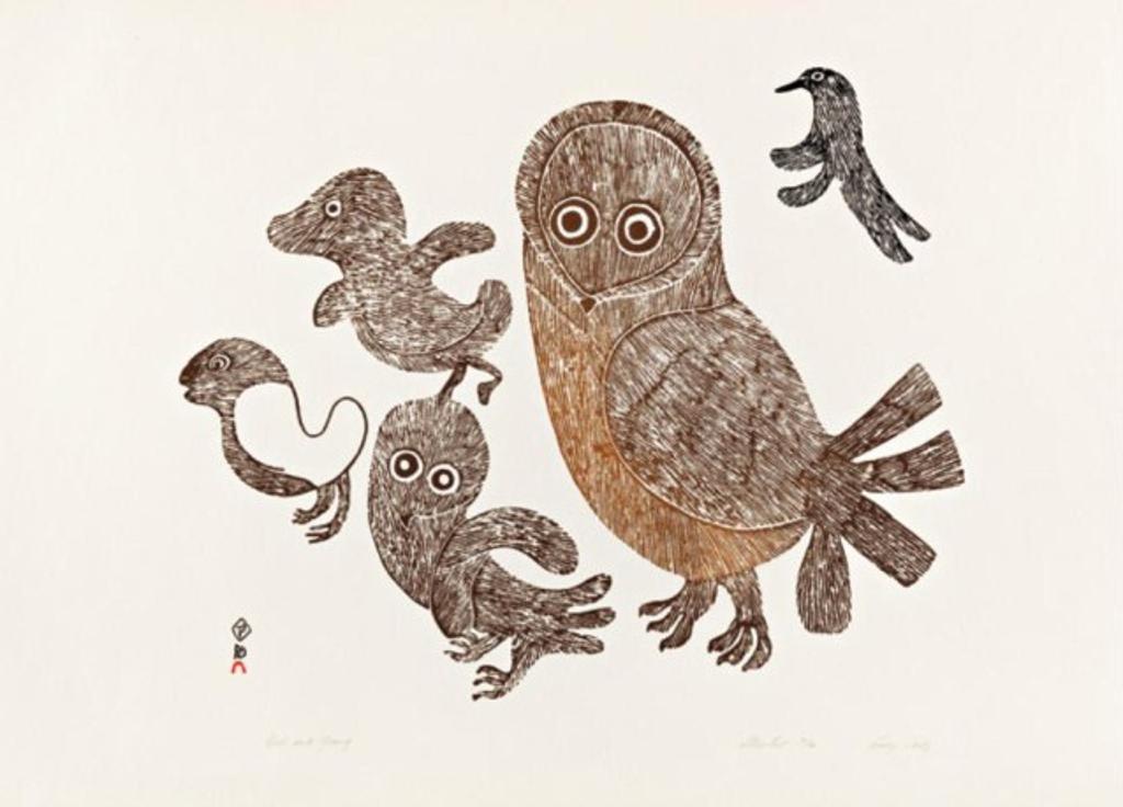 Lucy Qinnuayuak (1915-1982) - Owl and Young, 1963 (Dorset Series), stonecut, 11/50, 24.5 x 33.75 in, 62.2 x 85.8 cm