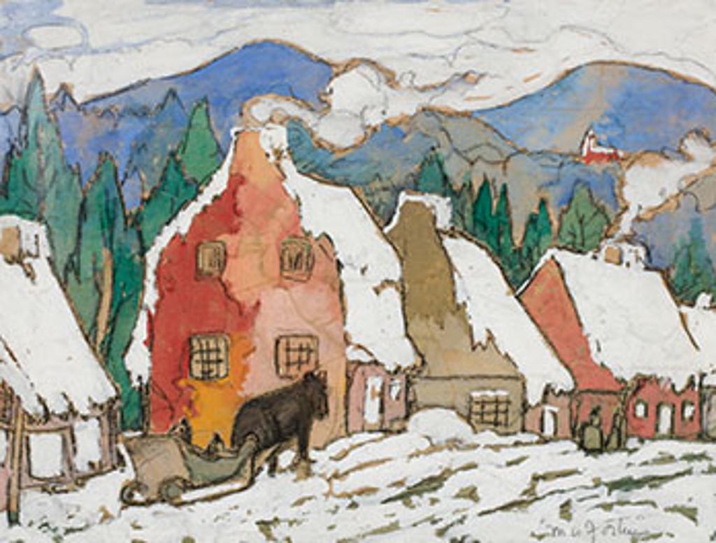 Marc-Aurèle Fortin (1888-1970) - Paysage d'hiver (maisons et traineau)