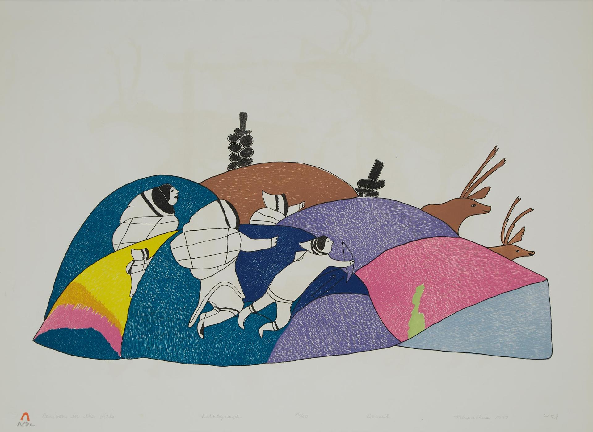 Napatchie Pootoogook (1938-2002) - Caribou In The Hills