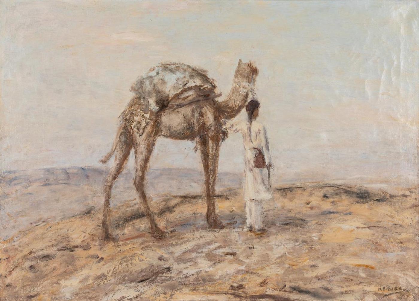 Maurice Bauer (1867-1932) - Man and Camel in the Desert