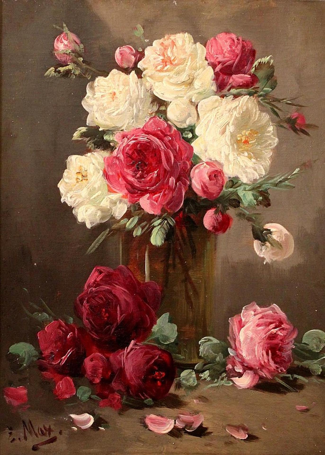 Continental School - Still life with pink and white roses