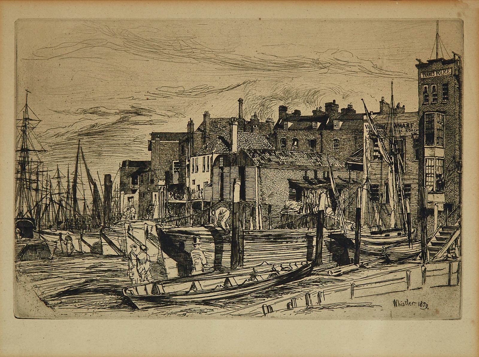 James Abbott McNeill Whistler (1834-1903) - Thames Police (Wapping Wharf) (From A Series Of Sixteen Etchings Of Scenes On The Thames And Other Subjects), 1859 [kennedy, 44; Glasgow, 53]