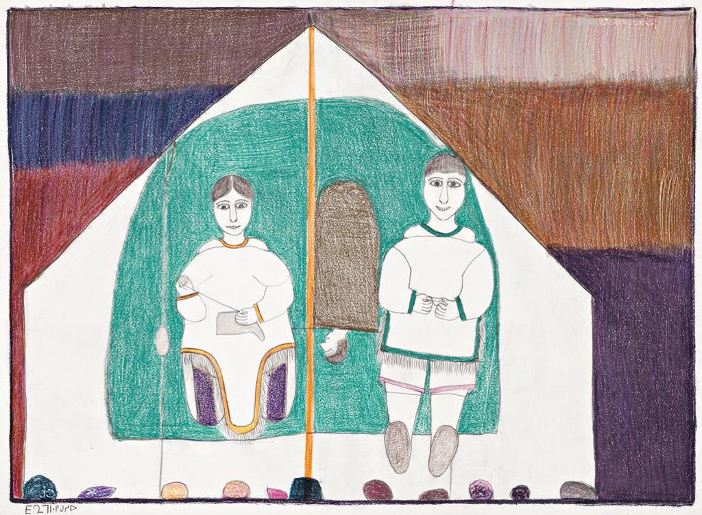 Janet Kigusiuq (1926-2005) - Family in Summer Tent, 2001