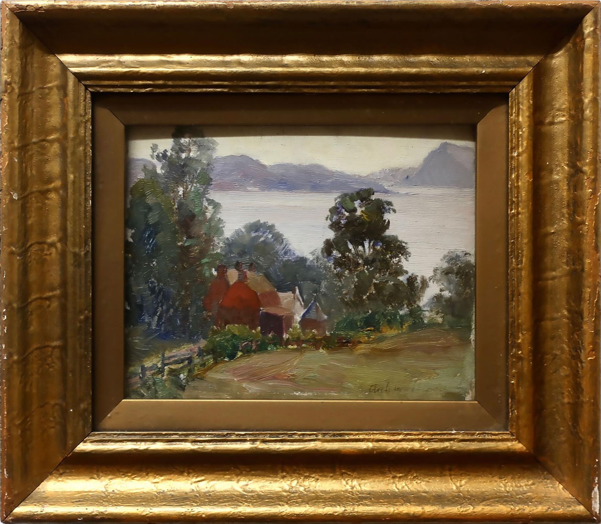 Joseph Archibald Browne (1862-1948) - Untitled (Red Farm House By Lake)