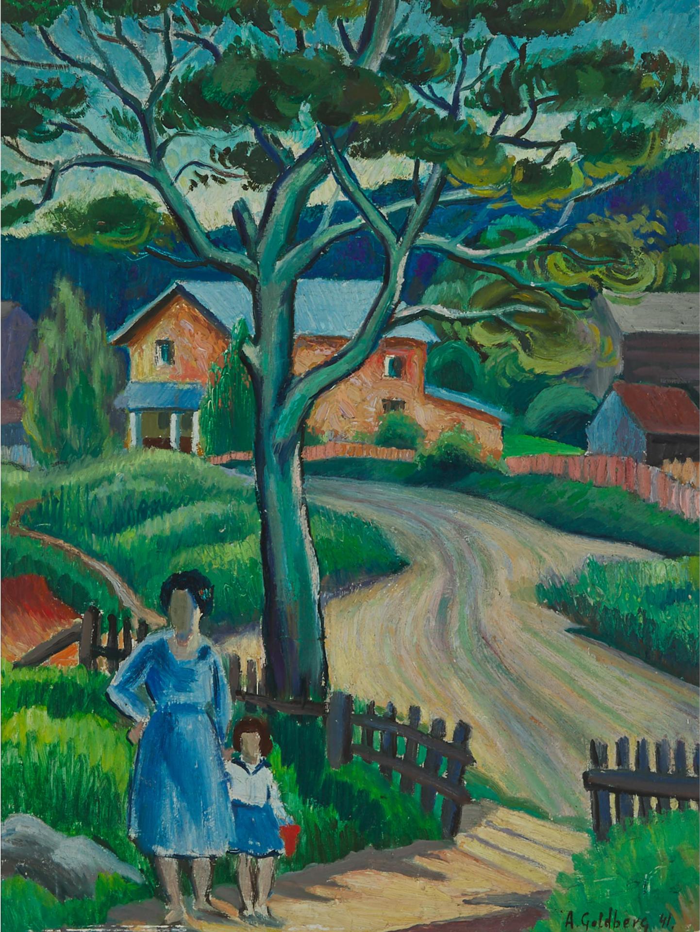 Abe Goldberg (1941-1950) - Farm With Mother And Child, 1941