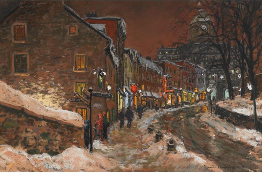Horace Champagne (1937) - A Mild Winter Evening, Looking Up Cote De La Montagne, Vieux Quebec