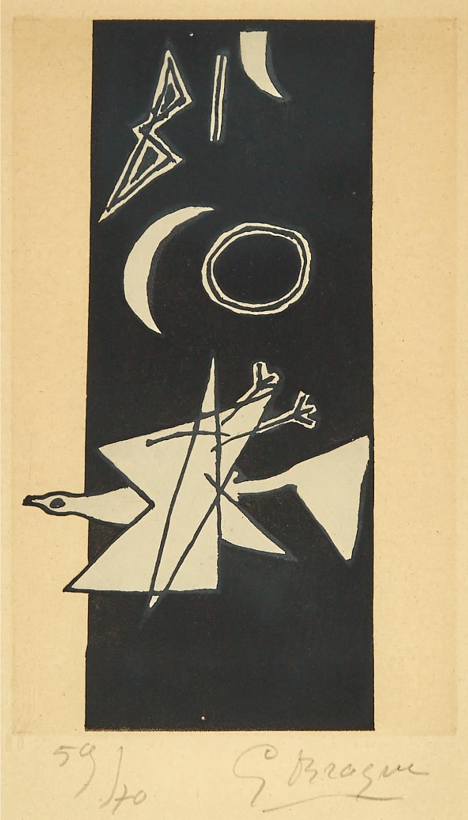 Georges Braque (1882-1963) - Oiseau Sur Fond Noir (From Le Tir A L'arc, Frontispiece), 1960, [vallier, 153]