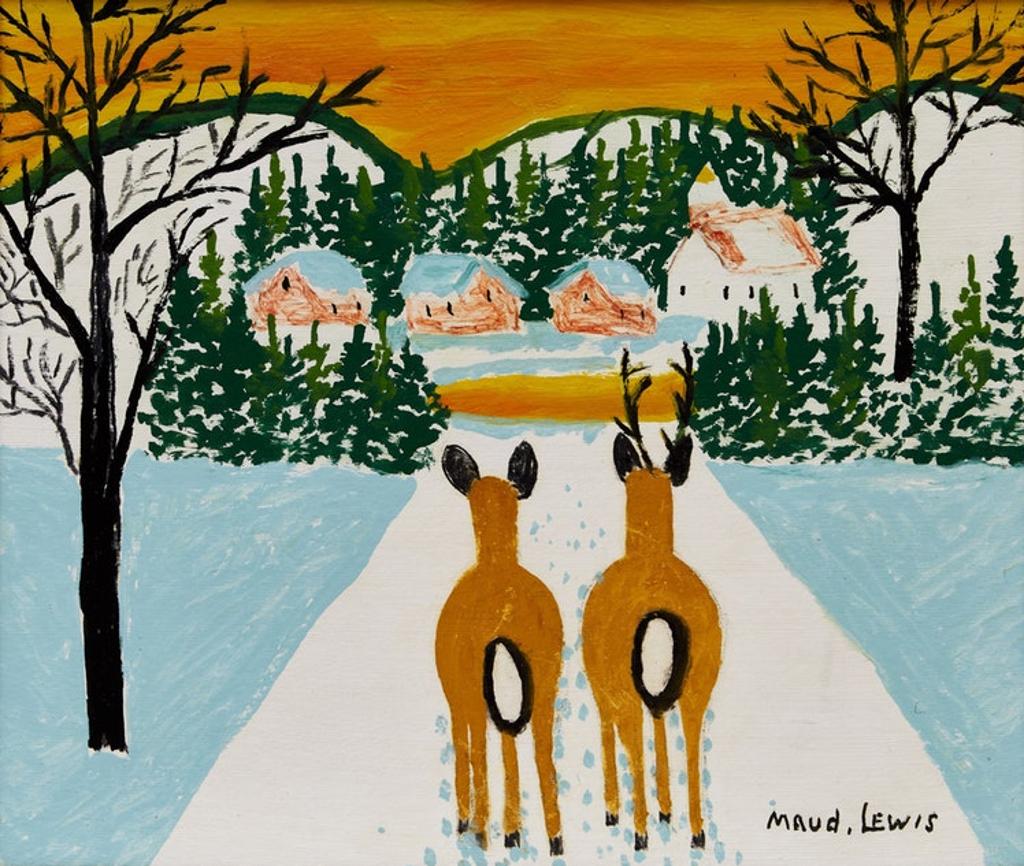 Maud Kathleen Lewis (1903-1970) - Two Deer in a Winter Landscape