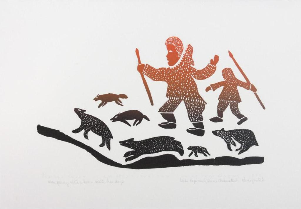 Isah Papialuk (1926) - Man Going After A Bear With His Dogs