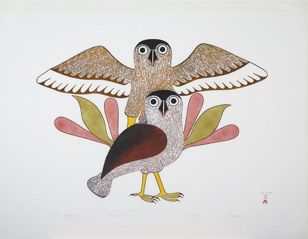 Kenojuak Ashevak (1927-2013) - Owls In Evening Light