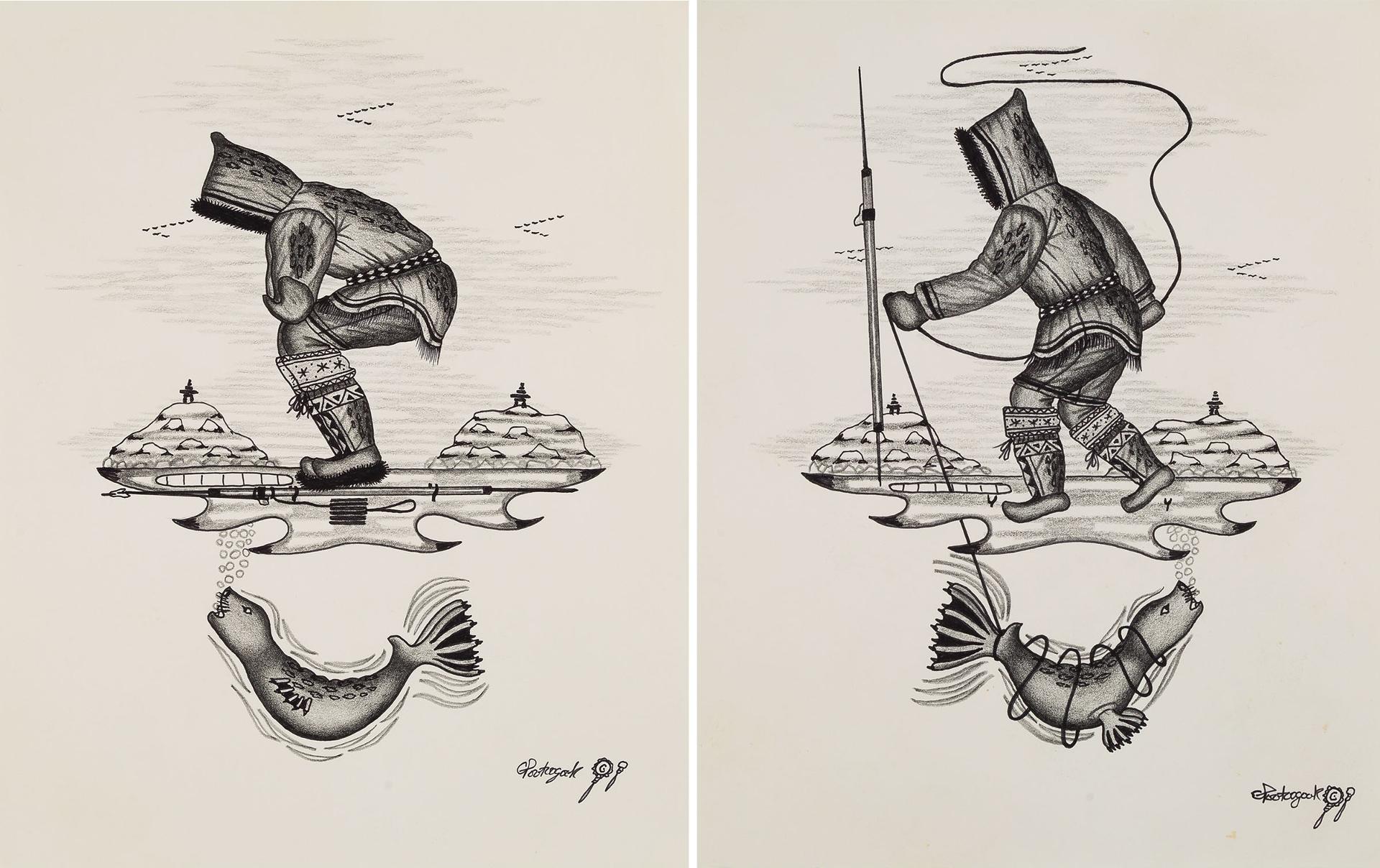 Goo Pootoogook (1957) - Two Fishing Scenes