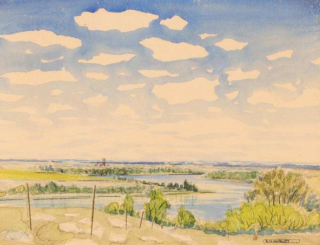Robert Newton Hurley (1894-1980) - Saskatchewan River With Distant Town