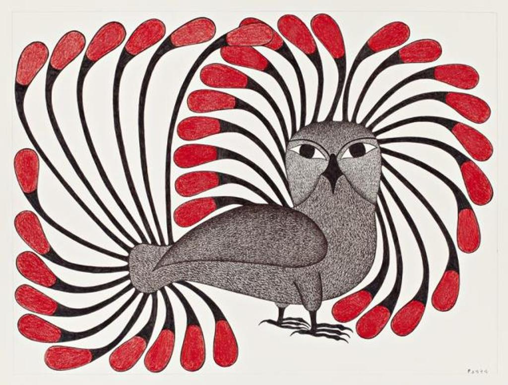 Kenojuak Ashevak (1927-2013) - Owl with Red Plumage
