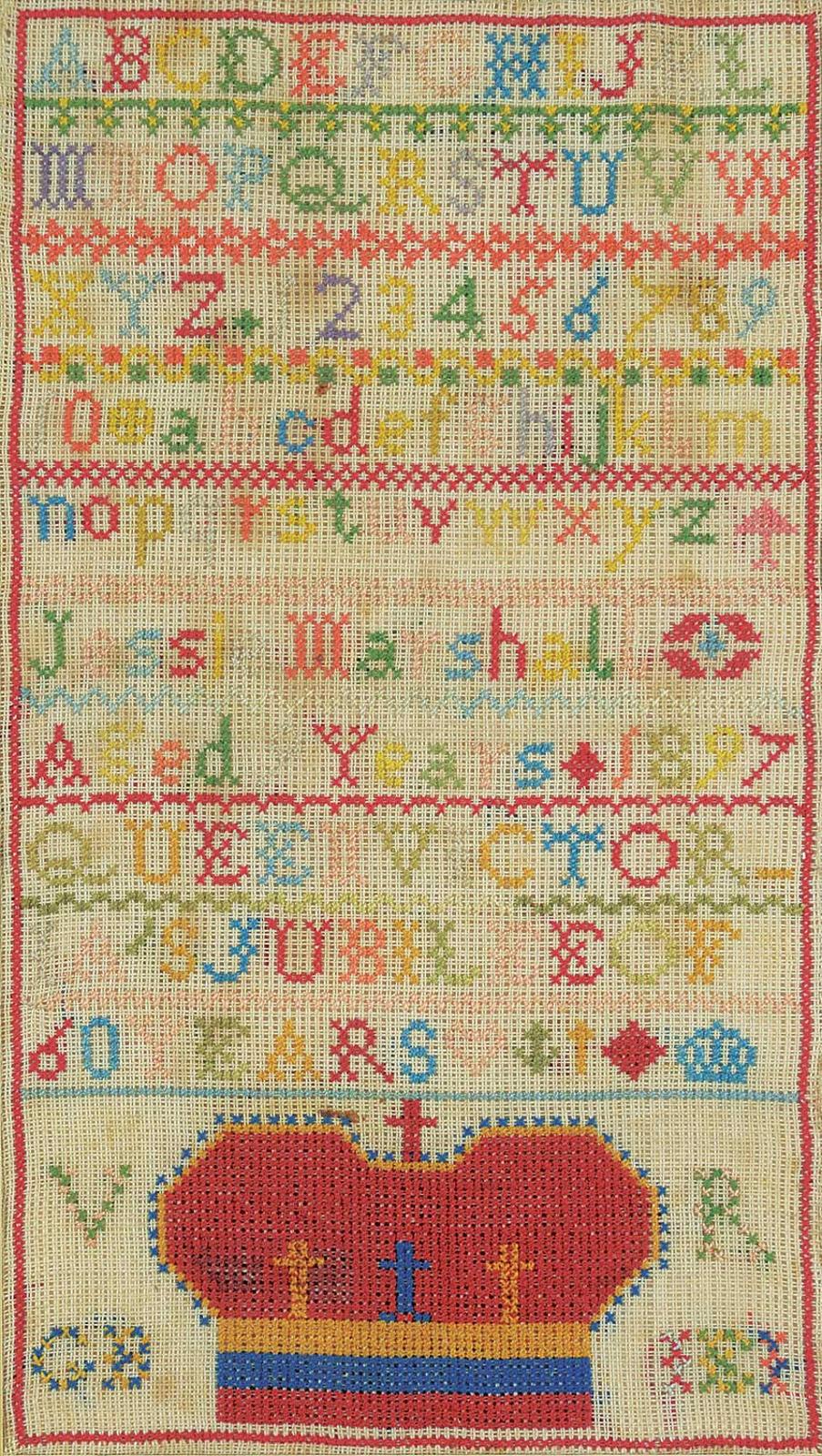 Sampler School - Jessie Marshall Aged Years 1897 Queen Victoria's Jubilee of 60 Years