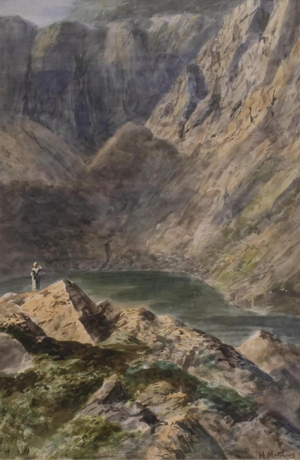 Marmaduke Matthews (1837-1913) - Figure Overlooking A Mountain Lake