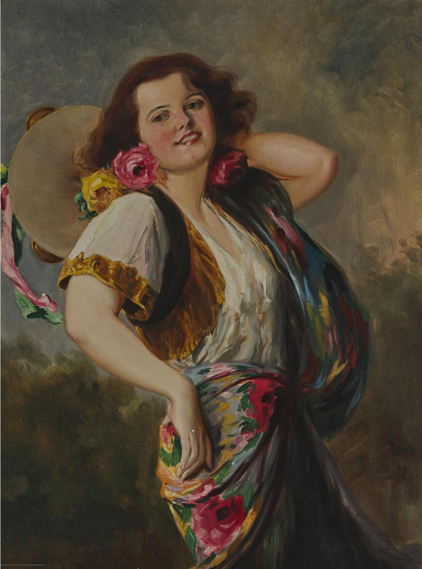 Richard Geiger (1870-1945) - Tambourine Dancer With Floral Shawl