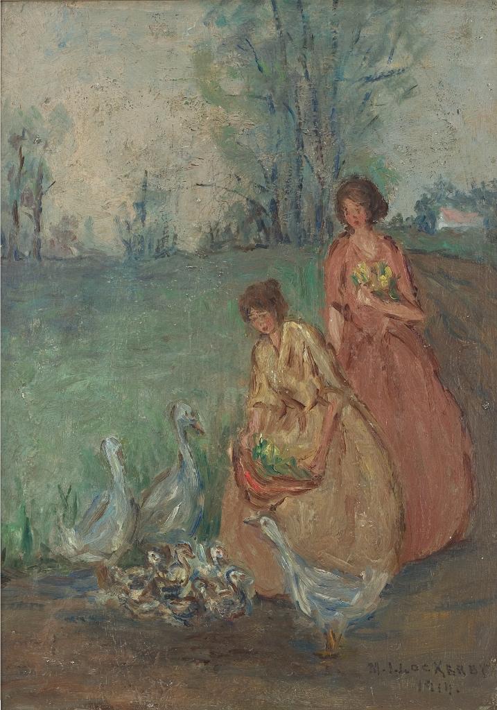 Mabel Irene Lockerby (1887-1976) - Feeding The Geese