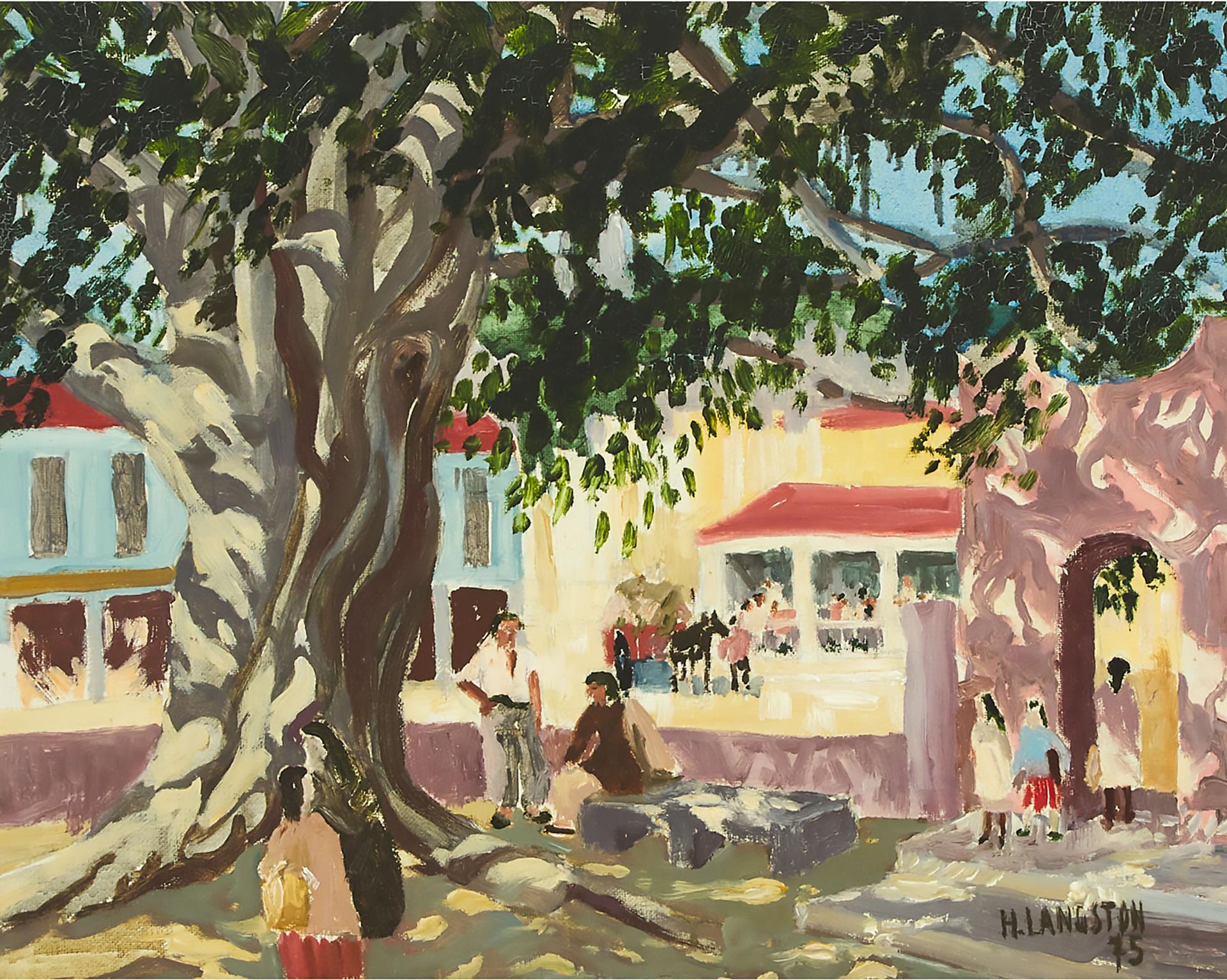 Henry T. Langston - Village Park With Passersby Under A Tree, 1975